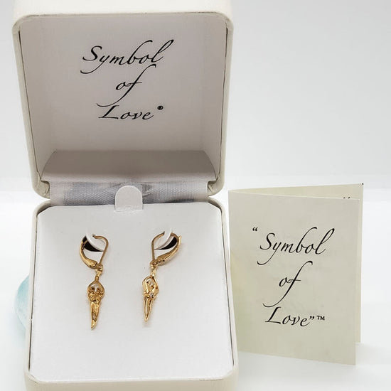 Small Soulmate Earrings, 1 ½” by ¼", .925 Genuine Sterling Silver with 14kt. Gold Overlay, Lever Back, Sapphire Cubic Zirconia