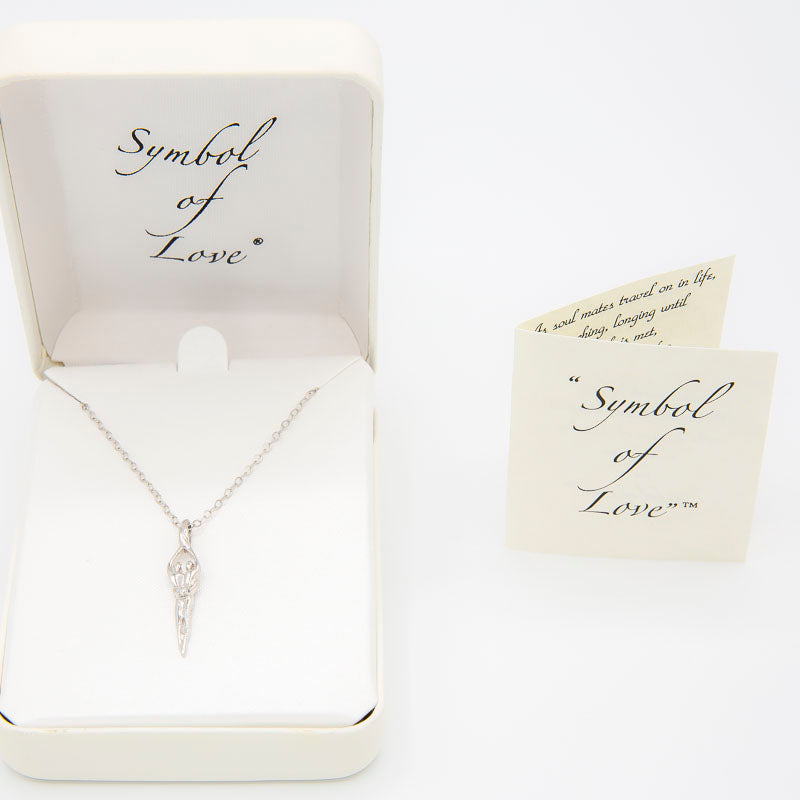 Small Soulmate Necklace, .925 Genuine Sterling Silver, 18" Chain, 1" by ¼" Charm, Sapphire Cubic Zirconia