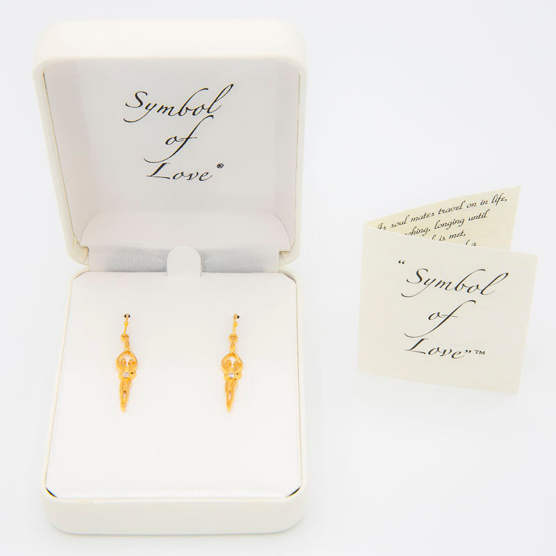 Small Soulmate Earrings, 1" by ¾", .925 Genuine Sterling Silver with 14kt. Gold Overlay, Ear Wire, Sapphire Cubic Zirconia