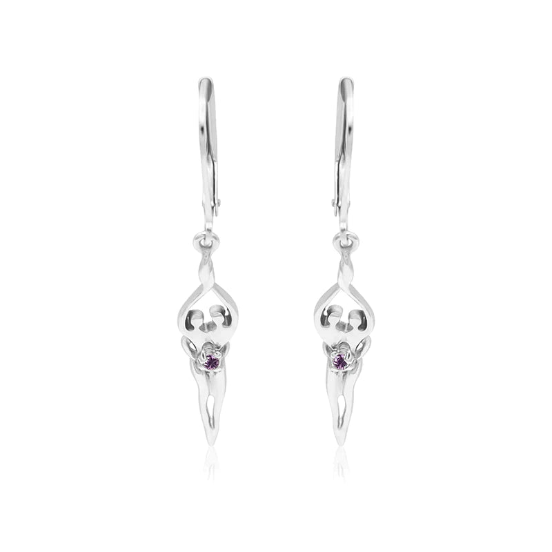 Small Soulmate Earrings, 1 ½” by ¼", .925 Genuine Sterling Silver, Lever Back, Sapphire Cubic Zirconia