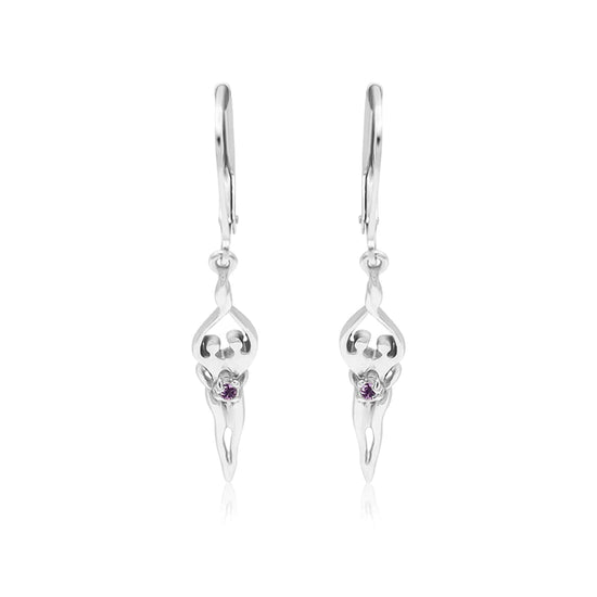 Small Soulmate Earrings, 1 ½” by ¼", .925 Genuine Sterling Silver, Lever Back, Emerald Cubic Zirconia