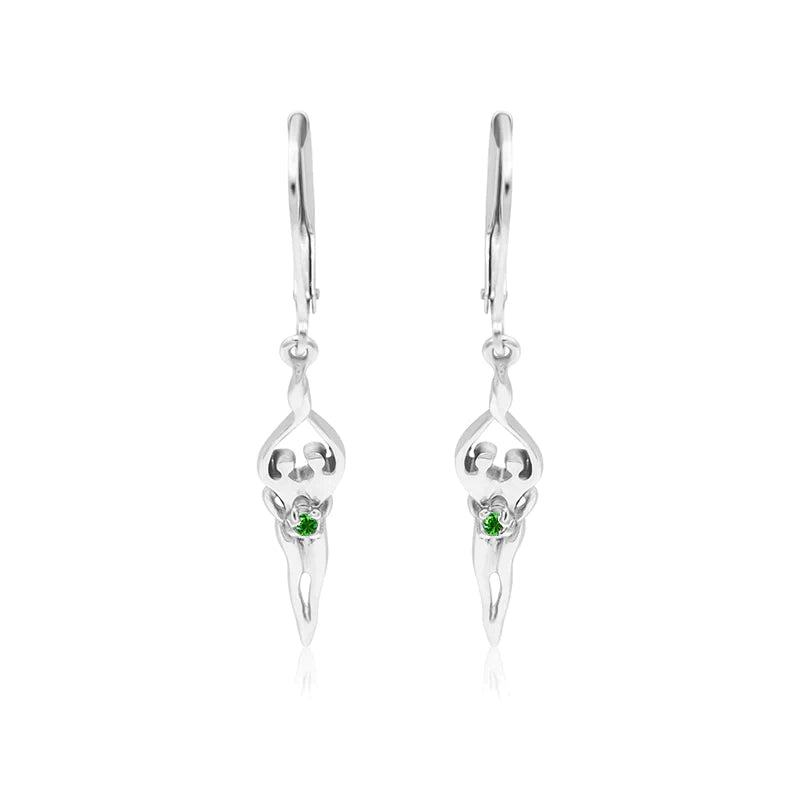 Small Soulmate Earrings, 1 ½” by ¼", .925 Genuine Sterling Silver, Lever Back, Sapphire Cubic Zirconia
