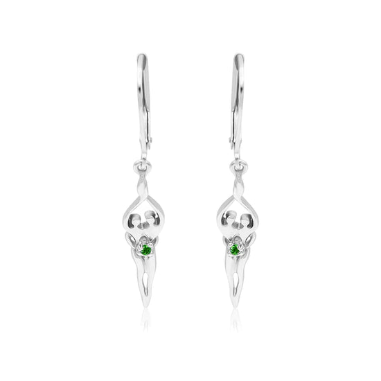 Small Soulmate Earrings, 1 ½” by ¼", .925 Genuine Sterling Silver, Lever Back, Ruby Cubic Zirconia
