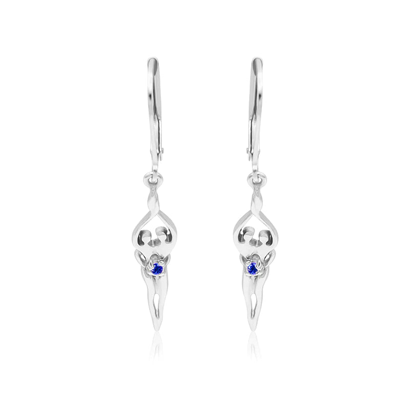Medium Soulmate Earrings, 1 ¾"  by 5/16th", .925 Genuine Sterling Silver, Lever Back, Clear Cubic Zirconia