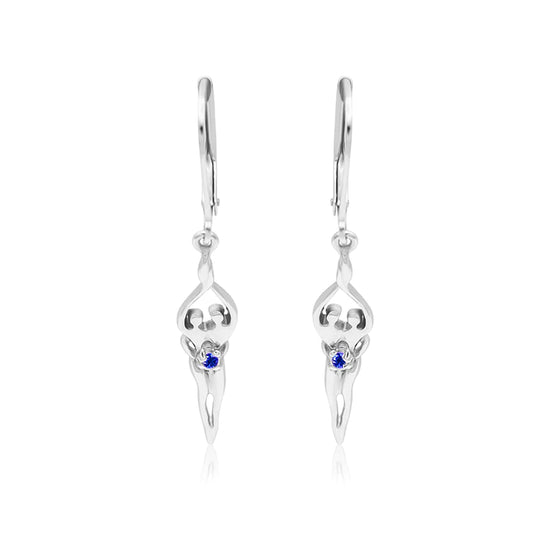 Small Soulmate Earrings, 1 ½” by ¼", .925 Genuine Sterling Silver, Lever Back, Clear Cubic Zirconia