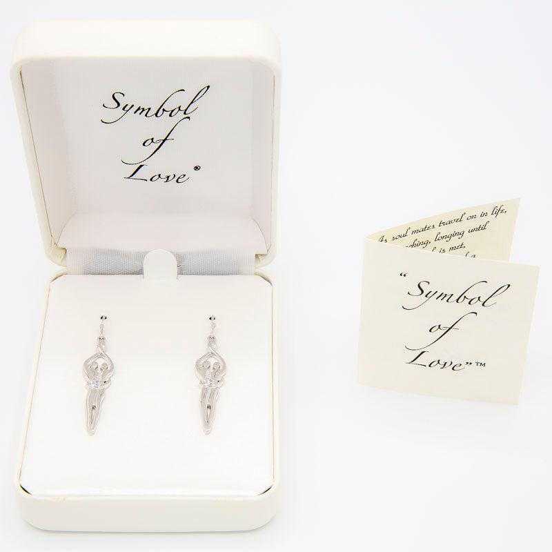Medium Soulmate Earrings, 1 ½" by 5/16th", .925 Genuine Sterling Silver, Ear Wire, Sapphire Cubic Zirconia