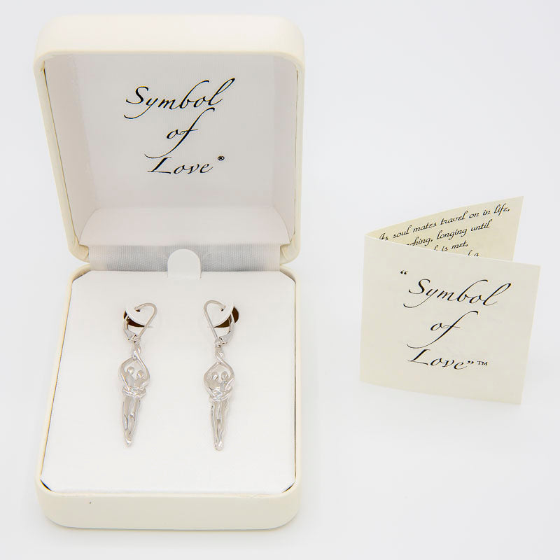 Medium Soulmate Earrings, 1 ¾"  by 5/16th", .925 Genuine Sterling Silver, Lever Back, Clear Cubic Zirconia