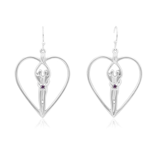 Soulmate Heart Earrings, 1" by ¾", .925 Genuine Sterling Silver, Ear Wire, Clear Cubic Zirconia