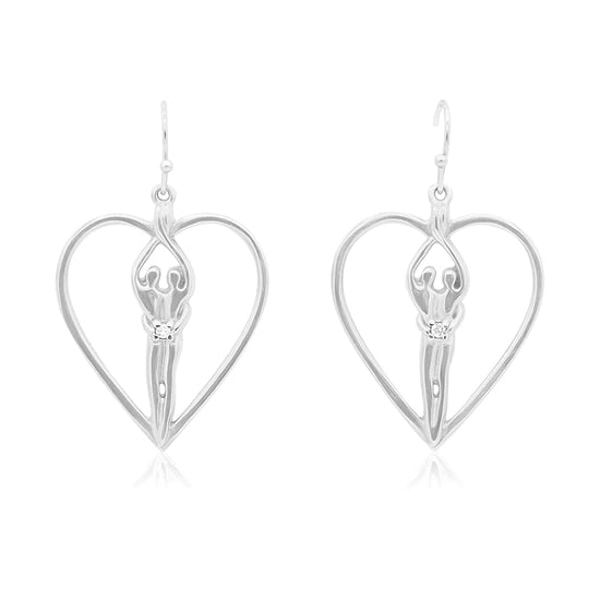 Soulmate Heart Earrings, 1" by ¾", .925 Genuine Sterling Silver, Ear Wire, Clear Cubic Zirconia