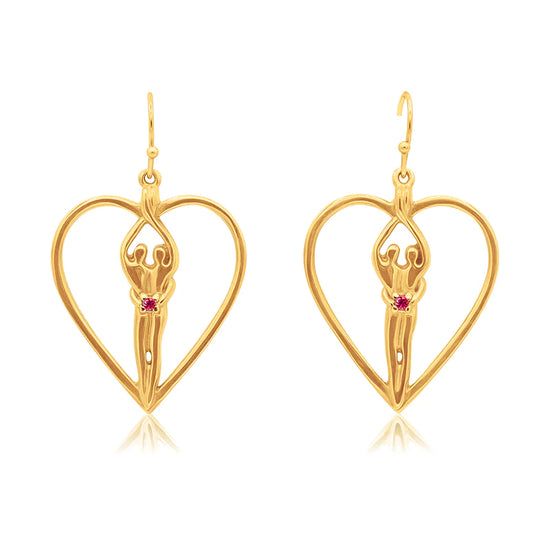 Soulmate Heart Earrings, 1" by ¾", .925 Genuine Sterling Silver with 14kt. Gold Overlay, Ear Wire, Clear Cubic Zirconia