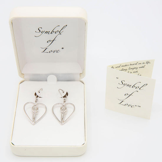 Soulmate Heart Earrings, 1" by ¾", .925 Genuine Sterling Silver, Lever Back, Clear Cubic Zirconia
