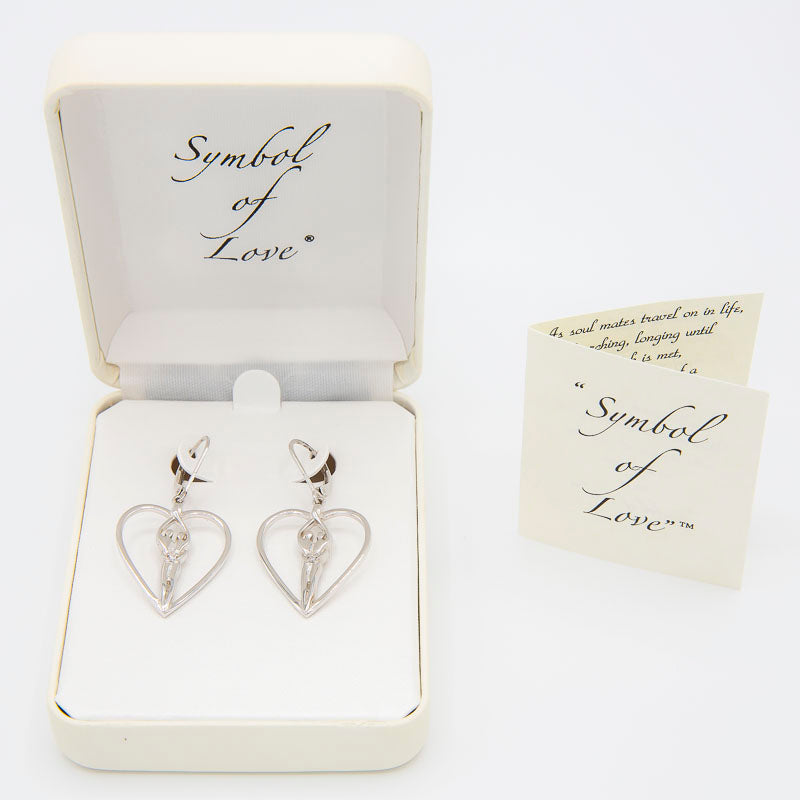 Soulmate Heart Earrings, 1" by ¾", .925 Genuine Sterling Silver, Lever Back, Sapphire Cubic Zirconia