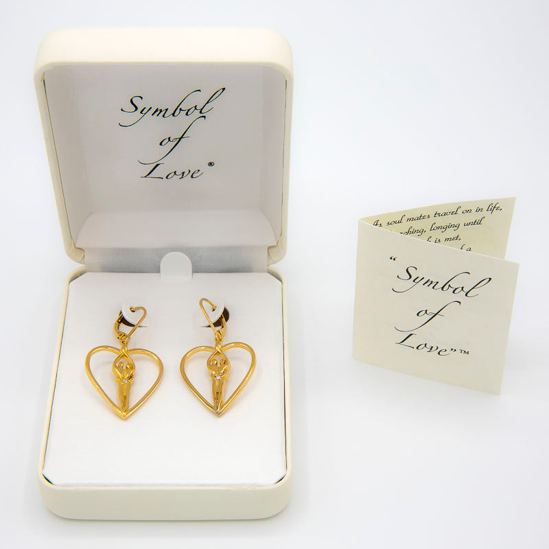 Soulmate Heart Earrings, 1" by ¾", with 14kt. Gold Overlay, .925 Genuine Sterling Silver, Lever Back, Clear Cubic Zirconia