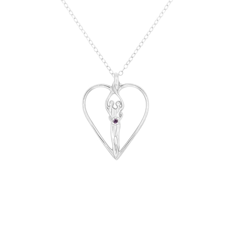Medium Soulmate Heart Necklace, .925 Genuine Sterling Silver, 18" Chain, Charm 1 ¼" by ¾", Sapphire Cubic Zirconia