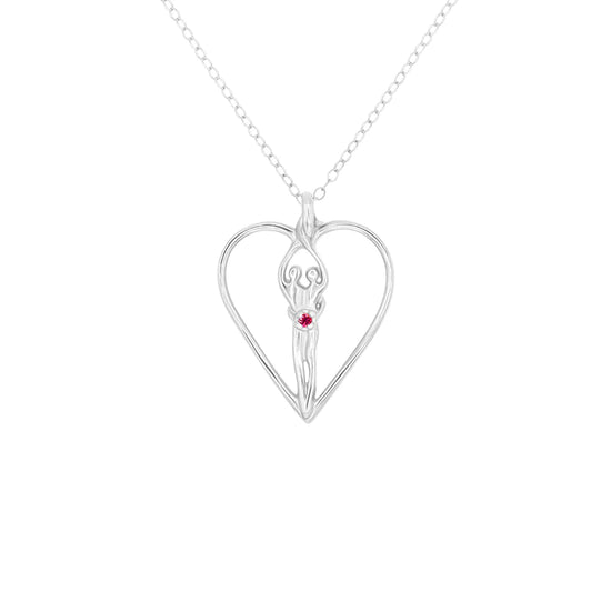 Medium Soulmate Heart Necklace, .925 Genuine Sterling Silver, 18" Chain, Charm 1 ¼" by ¾", Clear Cubic Zirconia