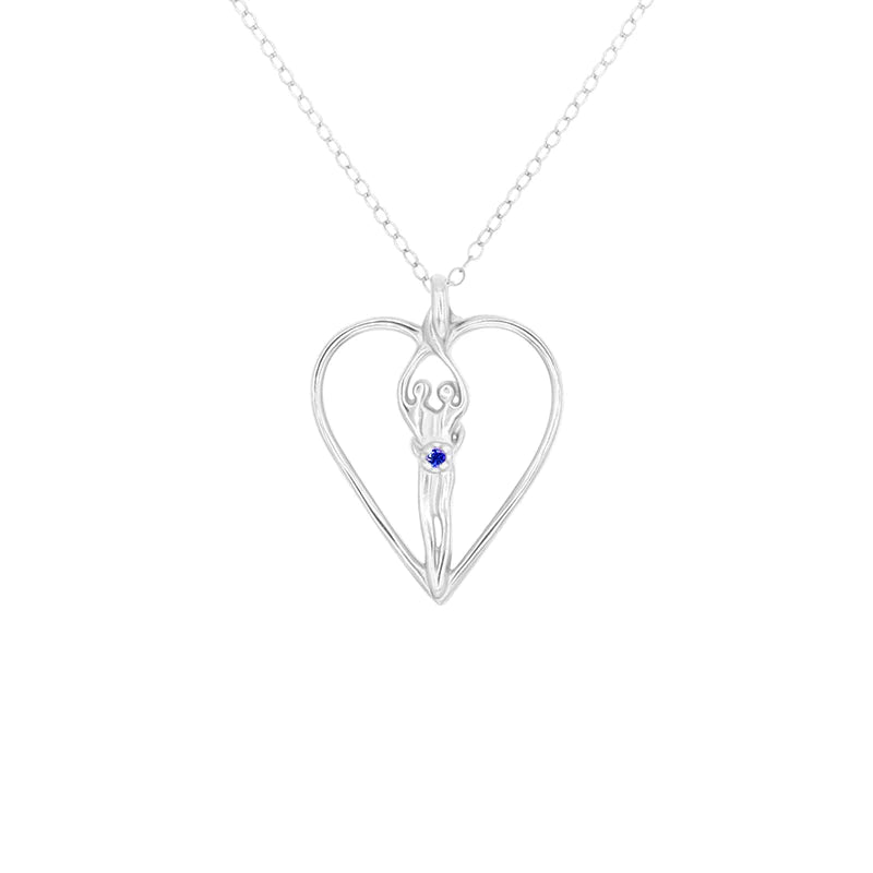 Medium Soulmate Heart Necklace, .925 Genuine Sterling Silver, 18" Chain, Charm 1 ¼" by ¾", Amethyst Cubic Zirconia