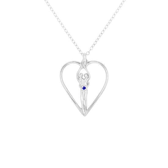 Medium Soulmate Heart Necklace, .925 Genuine Sterling Silver, 18" Chain, Charm 1 ¼" by ¾", Clear Cubic Zirconia