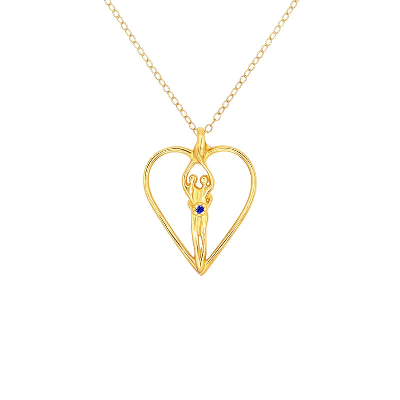 Medium Soulmate Heart Necklace, .925 Genuine Sterling Silver with 14kt. Gold Overlay, 18" Chain, Charm 1 ¼" by ¾", Ruby Cubic Zirconia