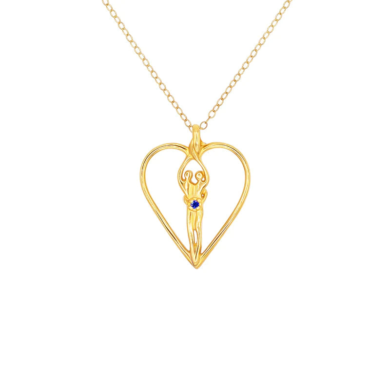 Medium Soulmate Heart Necklace, .925 Genuine Sterling Silver with 14kt. Gold Overlay, 18" Chain, Charm 1 ¼" by ¾", Emerald Cubic Zirconia
