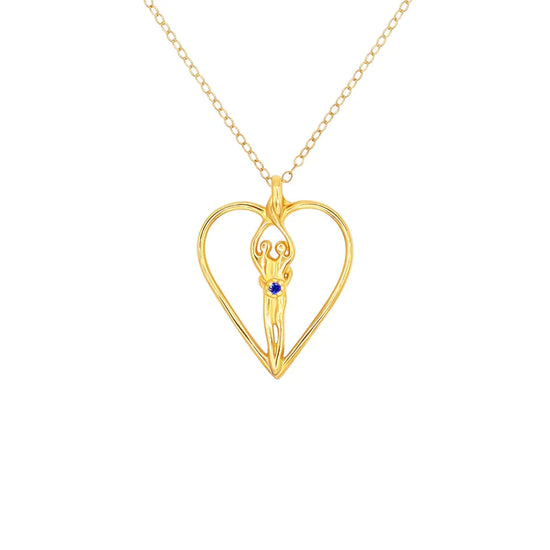 Medium Soulmate Heart Necklace, .925 Genuine Sterling Silver with 14kt. Gold Overlay, 18" Chain, Charm 1 ¼" by ¾", Amethyst Cubic Zirconia
