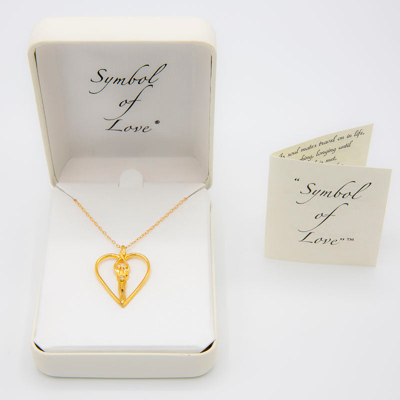Medium Soulmate Heart Necklace, .925 Genuine Sterling Silver with 14kt. Gold Overlay, 18" Chain, Charm 1 ¼" by ¾", Ruby Cubic Zirconia
