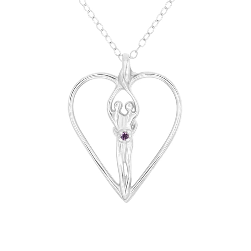 Large Soulmate Heart Necklace, .925 Genuine Sterling Silver, 18" Chain, Charm 1 ½" by 1 ¼", Sapphire Cubic Zirconia