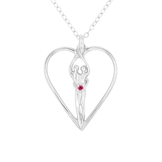 Large Soulmate Heart Necklace, .925 Genuine Sterling Silver, 18" Chain, Charm 1 ½" by 1 ¼", Amethyst Cubic Zirconia