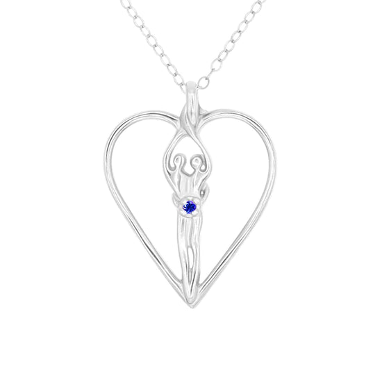 Large Soulmate Heart Necklace, .925 Genuine Sterling Silver, 18" Chain, Charm 1 ½" by 1 ¼", Amethyst Cubic Zirconia