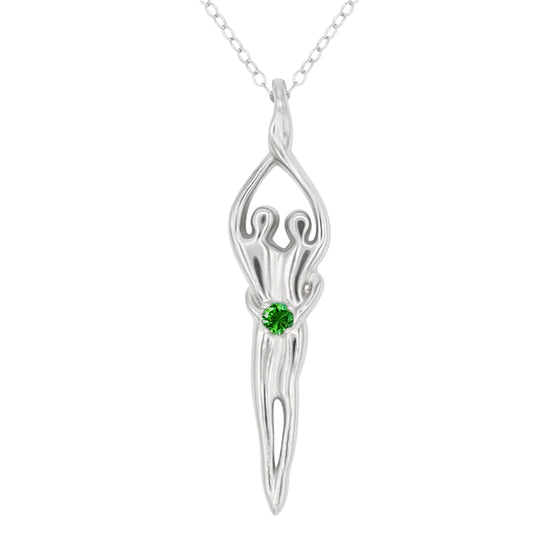 Large Soulmate Necklace, .925 Genuine Sterling Silver, 18" Chain, Charm 1 ¼" by 7/16", Emerald Cubic Zirconia