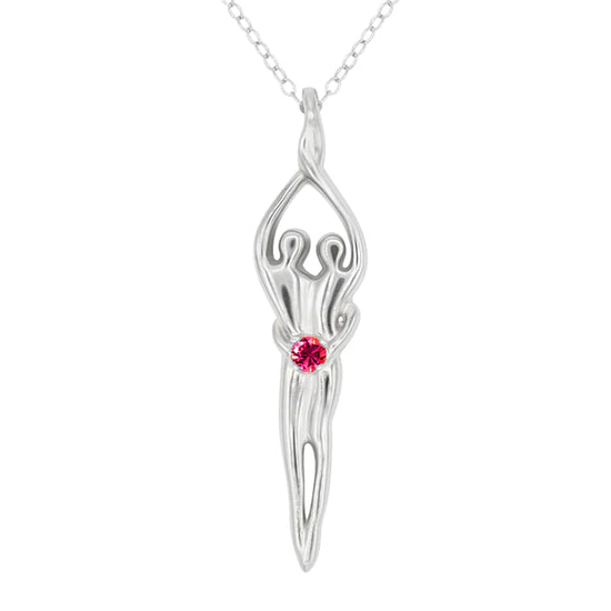 Large Soulmate Necklace, .925 Genuine Sterling Silver, 18" Chain, Charm 1 ¼" by 7/16", Ruby Cubic Zirconia
