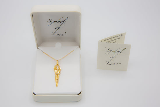 Large Soulmate Necklace, .925 Genuine Sterling Silver with 14kt Gold Overlay, 18" Chain, Charm 1 ¼" by 7/16", Sapphire Cubic Zirconia