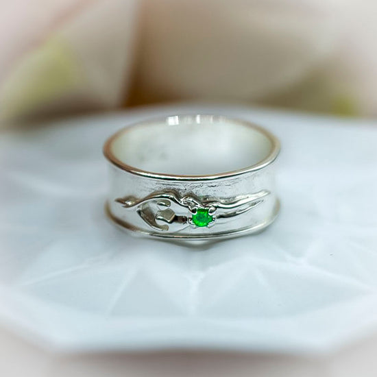 Unisex Soulmate Ring, Size 10, 11, 12, .925 Genuine Silver, Emerald Cubic Zirconia