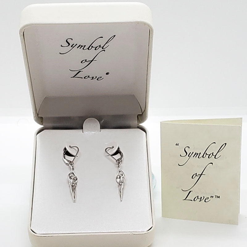 Small Soulmate Earrings, 1 ½” by ¼", .925 Genuine Sterling Silver, Lever Back, Sapphire Cubic Zirconia