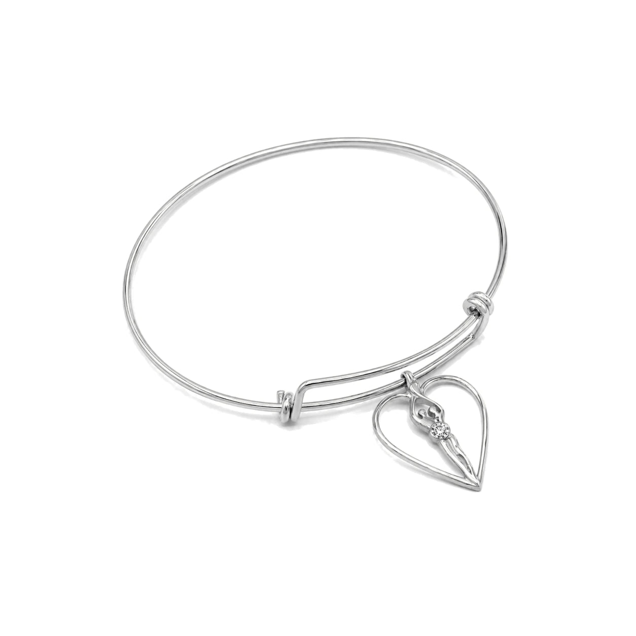 Sterling Silver Double Adjustable Bangle Bracelet with Soulmate Charm