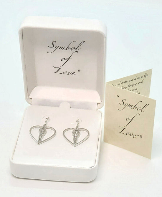 Soulmate Heart Earrings, 1" by ¾", .925 Genuine Sterling Silver, Ear Wire, Clear Cubic Zirconia