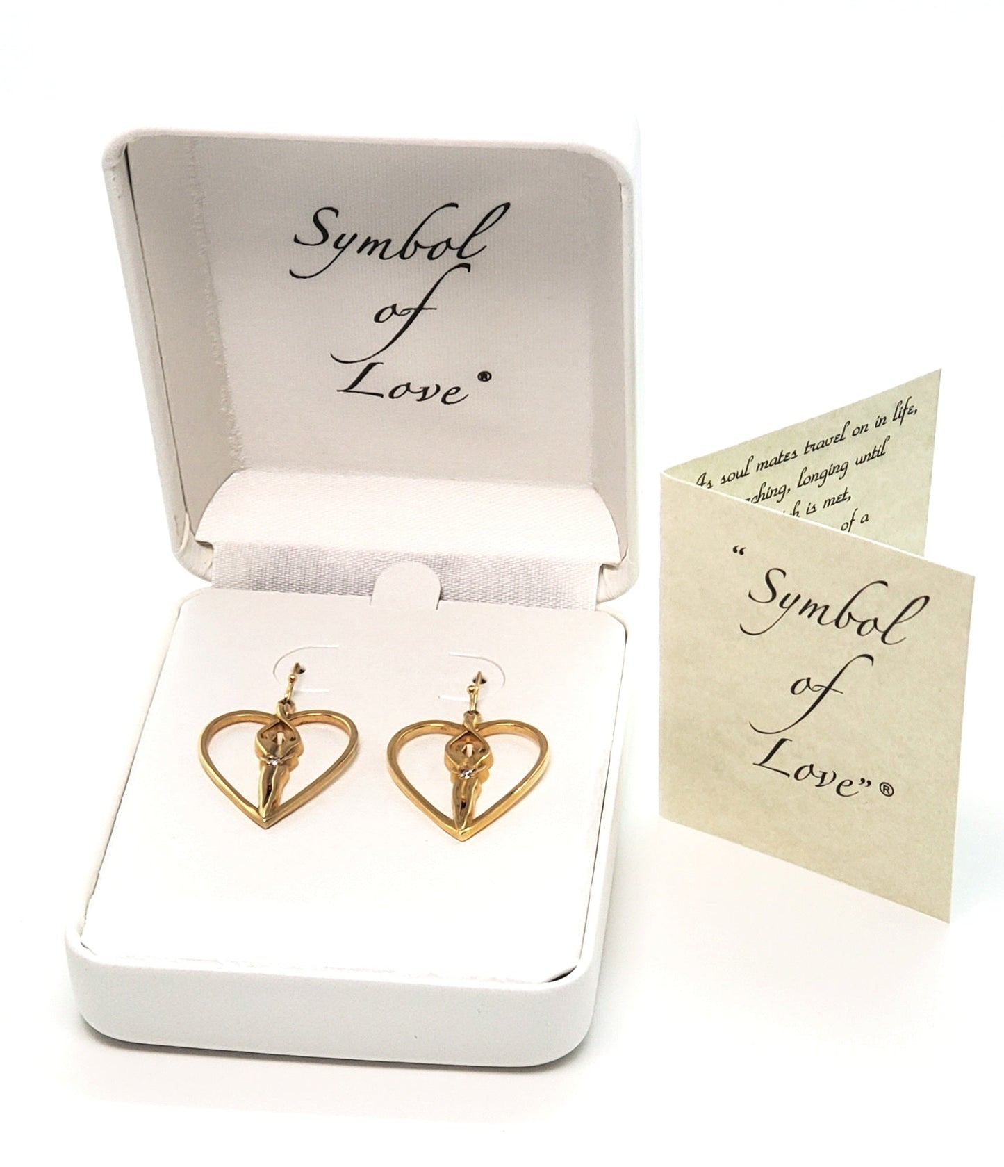 Soulmate Heart Earrings, 1" by ¾", .925 Genuine Sterling Silver with 14kt. Gold Overlay, Ear Wire, Amethyst Cubic Zirconia