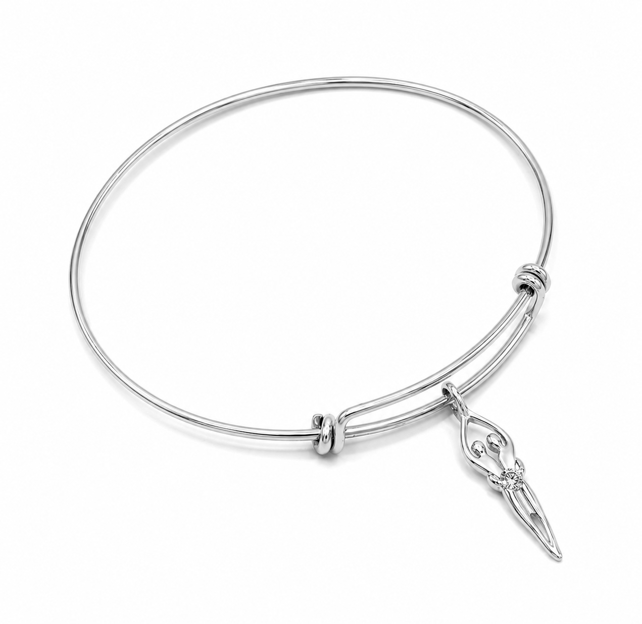 Sterling Silver Double Adjustable Bangle Bracelet with Soulmate Charm