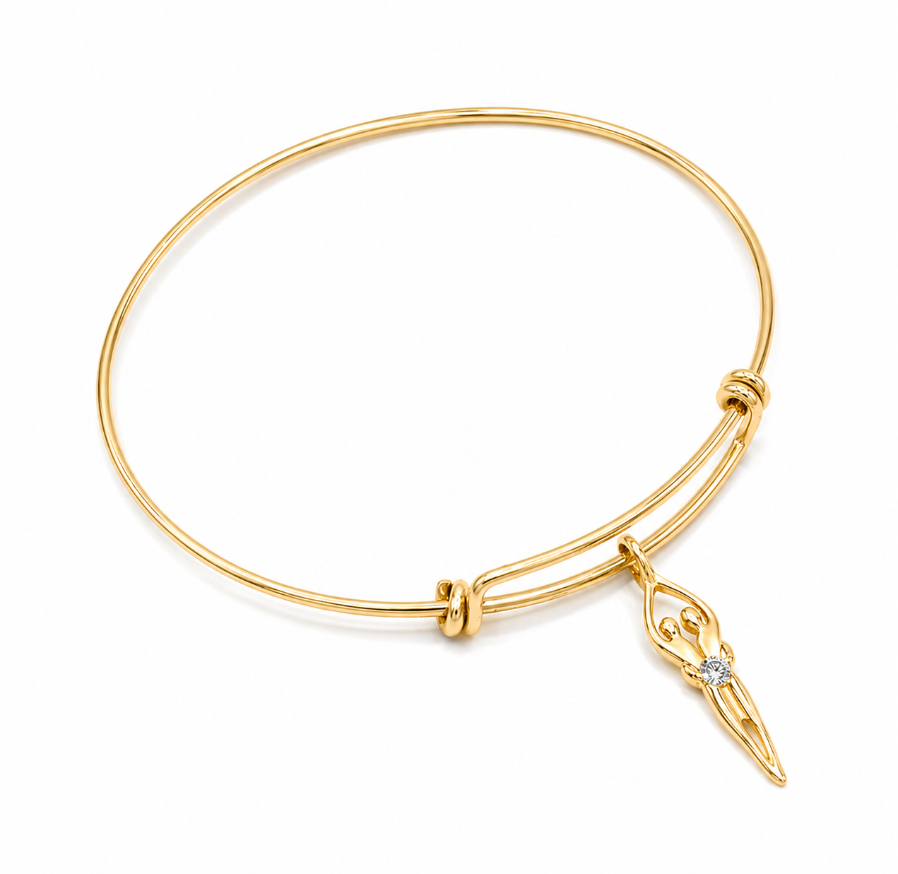 Sterling Silver Double Adjustable Bangle Bracelet with Soulmate Charm