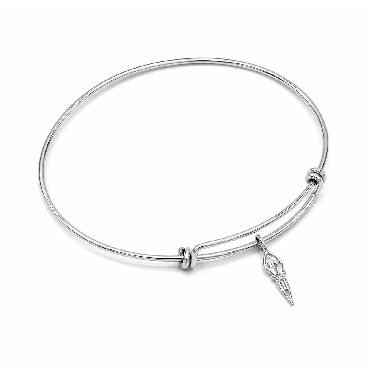 Sterling Silver Double Adjustable Bangle Bracelet with Soulmate Charm