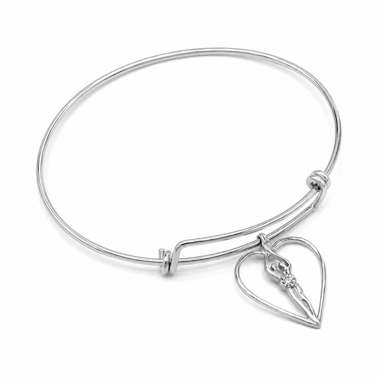 Sterling Silver Double Adjustable Bangle Bracelet with Soulmate Charm