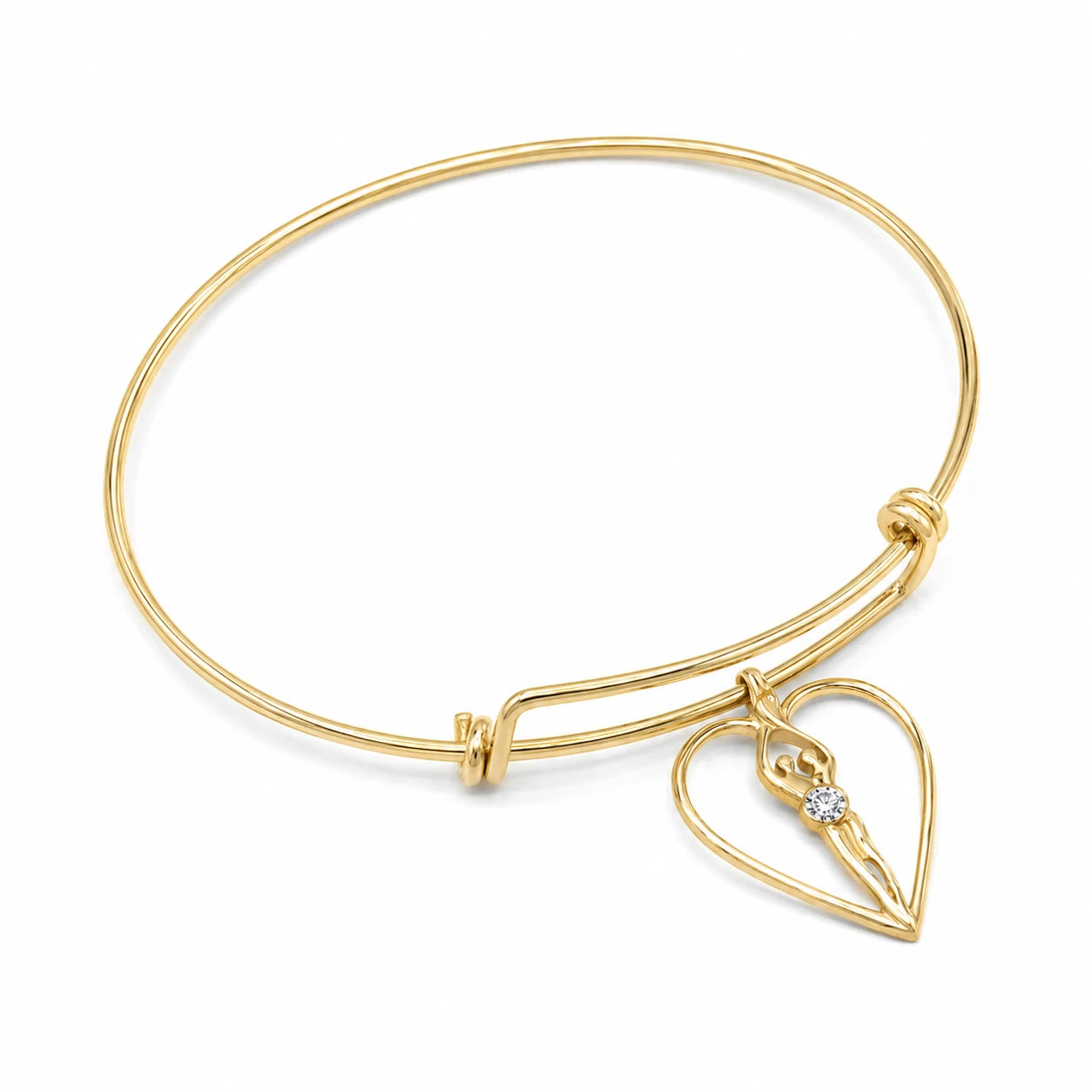 Sterling Silver Double Adjustable Bangle Bracelet with Soulmate Charm