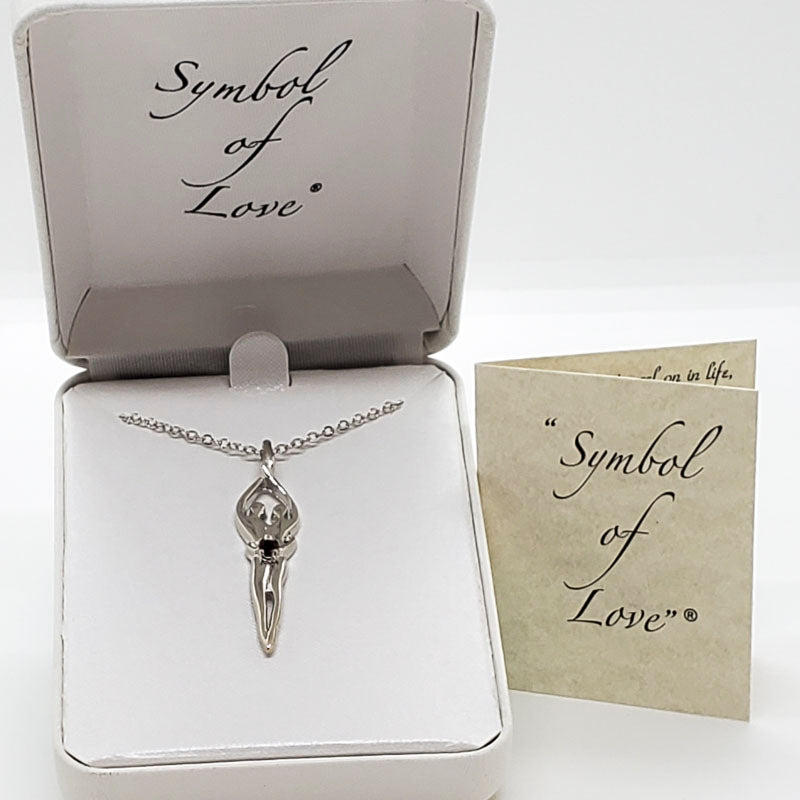 Large Soulmate Necklace, .925 Genuine Sterling Silver, 18" Chain, Charm 1 ¼" by 7/16", Ruby Cubic Zirconia Stone