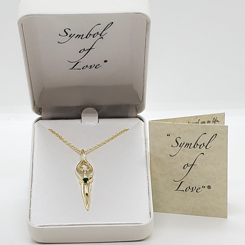 Large Soulmate Necklace, .925 Genuine Sterling Silver with 14kt Gold Overlay, 18" Chain, Charm 1 ¼" by 7/16", Sapphire Cubic Zirconia Stone