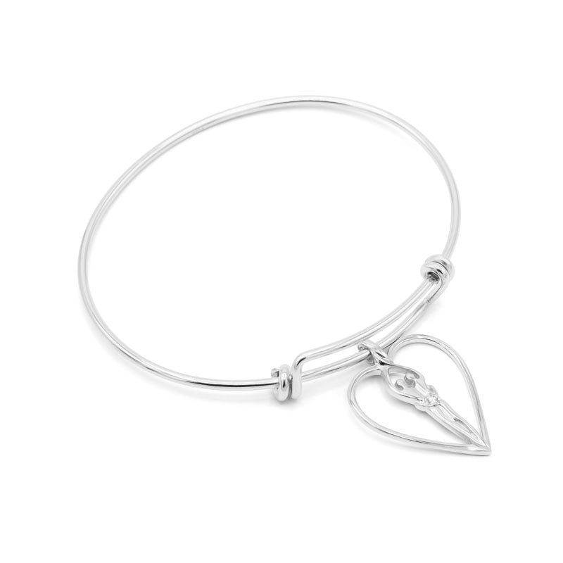 Sterling Silver Bangle Bracelet Large Bangle Heart Charm
