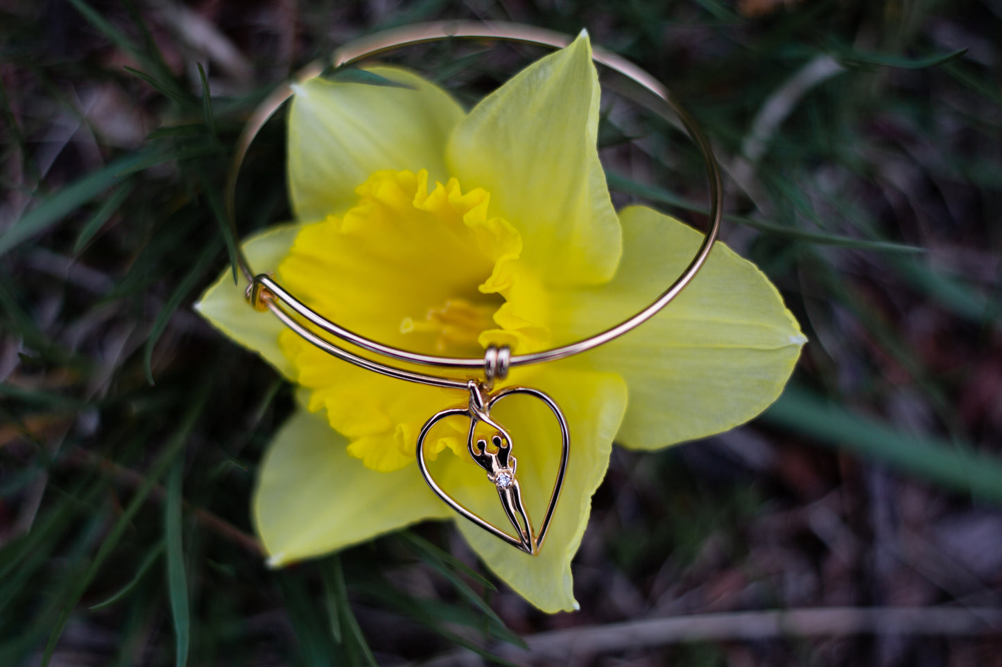 Double Adjustable, Medium 7" - 8.5" Sized Bangle, .925 Sterling Silver, 1" by ¼" Small Charm, Clear Cubic Zirconia Stone