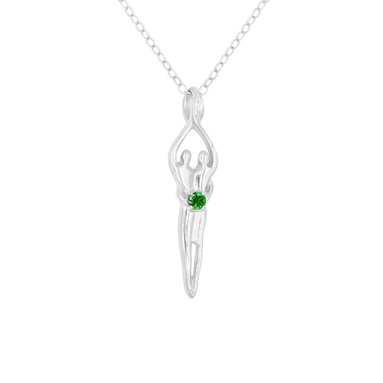 Medium Soulmate Necklace, .925 Genuine Sterling Silver, 18" Chain, Charm 1 ⅛" by ⅜", Ruby Cubic Zirconia