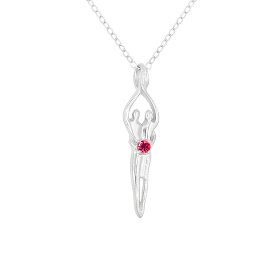 Medium Soulmate Necklace, .925 Genuine Sterling Silver, 18" Chain, Charm 1 ⅛" by ⅜", Sapphire Cubic Zirconia