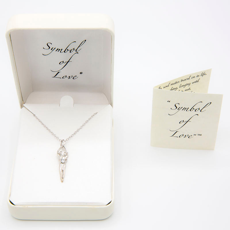 Load image into Gallery viewer, Medium Soulmate Necklace, .925 Genuine Sterling Silver, 18&amp;quot; Chain, Charm 1 ⅛&amp;quot; by ⅜&amp;quot;, Sapphire Cubic Zirconia
