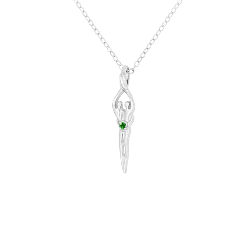 Load image into Gallery viewer, Small Soulmate Necklace, .925 Genuine Sterling Silver, 18&amp;quot; Chain, 1&amp;quot; by ¼&amp;quot; Charm, Emerald Cubic Zirconia
