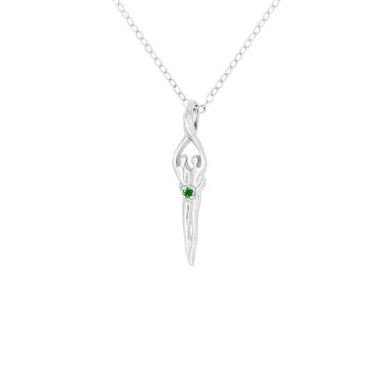 Small Soulmate Necklace, .925 Genuine Sterling Silver, 18" Chain, 1" by ¼" Charm, Emerald Cubic Zirconia